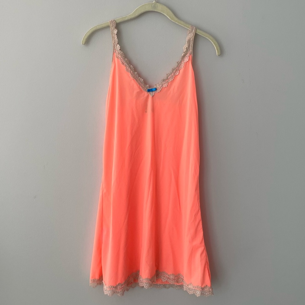 Honeydew Bright Peach Color Lace Slip Night Dress Size S